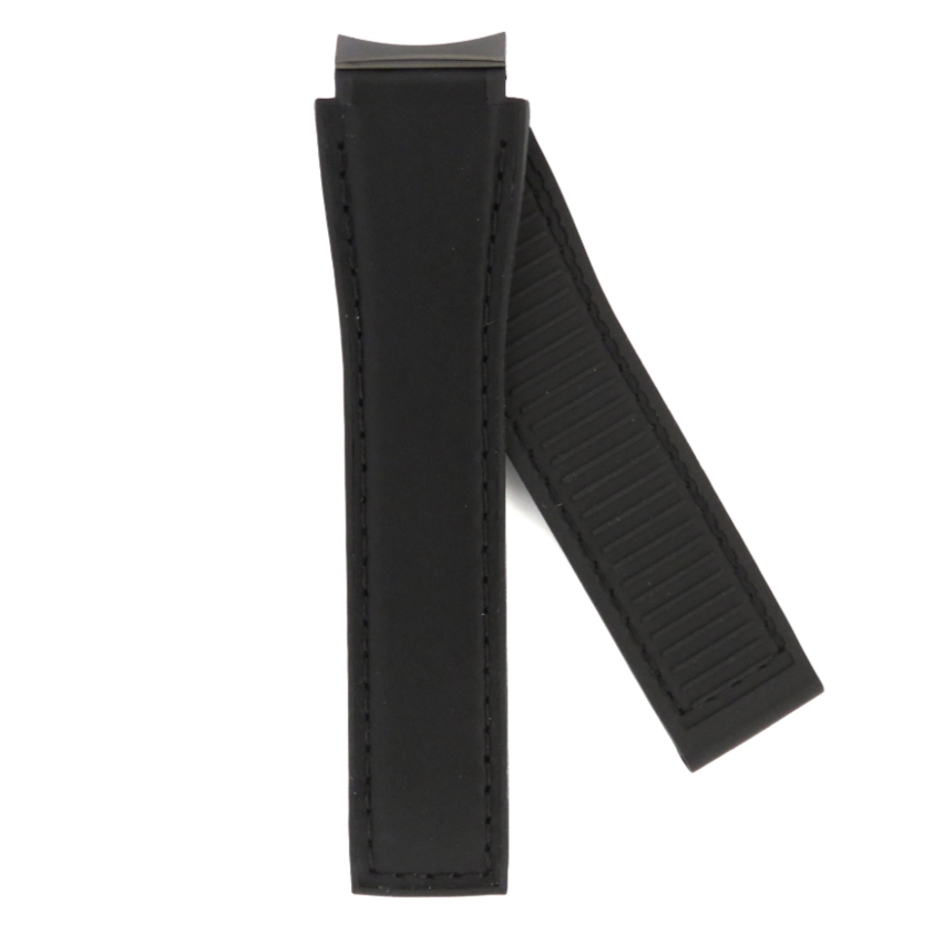 TAG Heuer FT6117 WBG1313 Carrera Black Rubber/Black Calfskin Strap 18.5mm - Genuine OEM