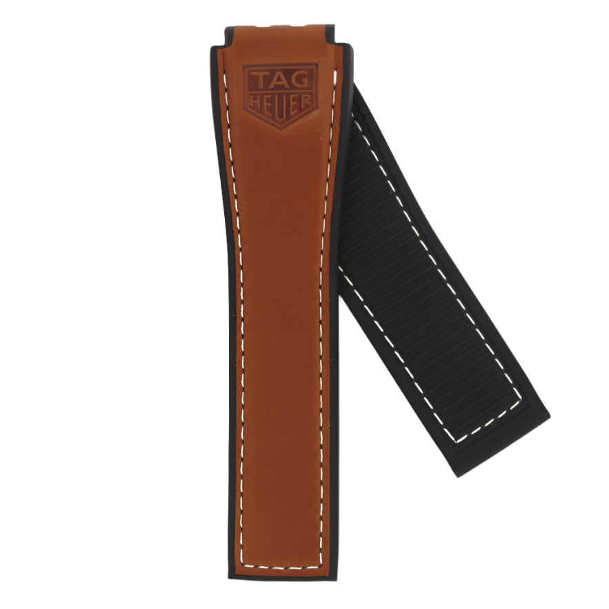 TAG Heuer FT6125 CAR2A5C Carrera Black Rubber/Chestnut Calfskin Strap 22mm - Genuine OEM