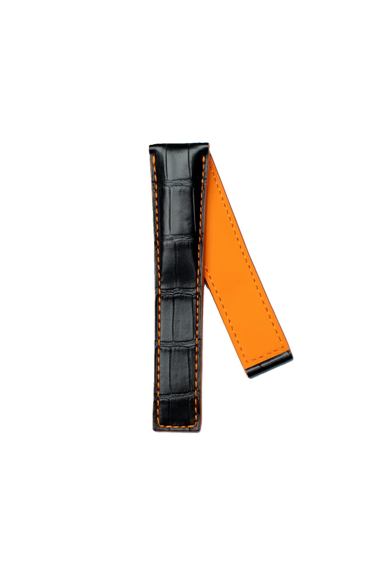 TAG Heuer Monaco CAW2110 FC6251 Black with Orange Stitching Alligator Leather Strap 22mm - Genuine OEM