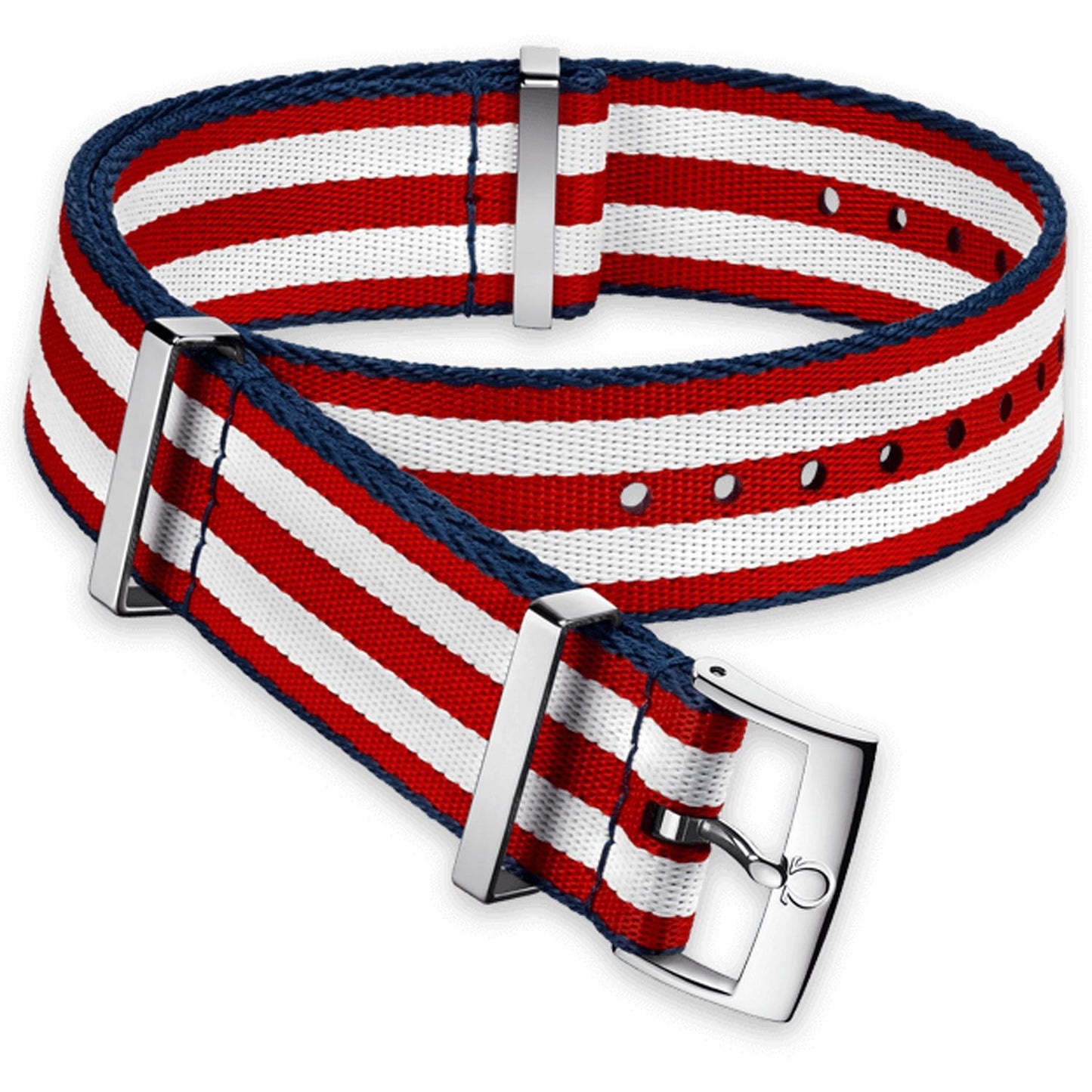 OMEGA Nylon Polyamide Strap 20 mm Red, White & Blue Striped and Buckle Ref 031CWZ010616, 7613304232911 – Genuine OEM