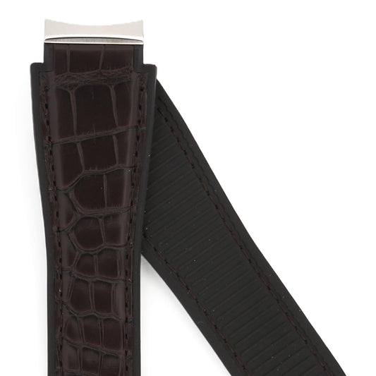 TAG HeuerCarrera FC6405 CAR201U-0 Black rubber and brown alligator leather for folding buckle with built in attachment Alligator Strap 21mm - Genuine OEM