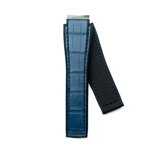 TAG HeuerCarrera FC6406 CAR201T-0 Black rubber and blue alligator leather for folding buckle with built in attachment Alligator Strap 21mm - Genuine OEM