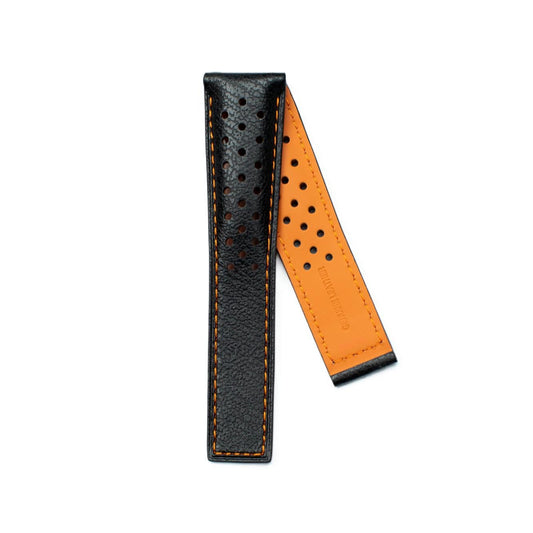 TAG Heuer Monaco FC6440 CAW211T Black with holes and orange stitching Calfskin Strap 22m - Genuine OEM