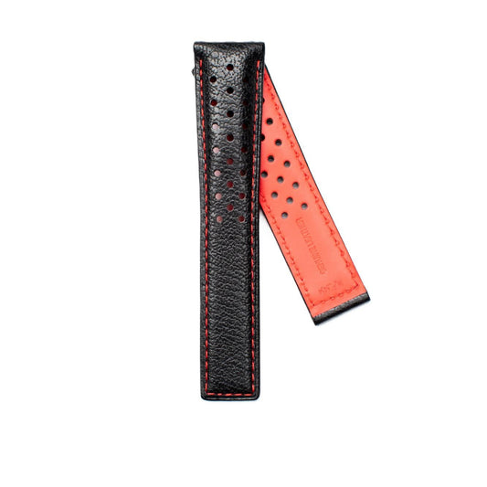 TAG Heuer Carrera FC6454 CBM2110 Black with holes and red stitching calfskin Strap 21mm - Genuine OEM