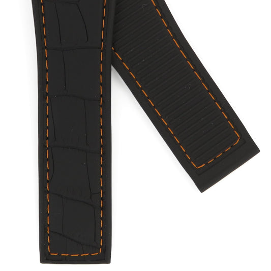 TAG Heuer Carrera FC6462 CAR5A96 Black rubber and black alligator with orange stitching leather Strap 22mm - Genuine OEM