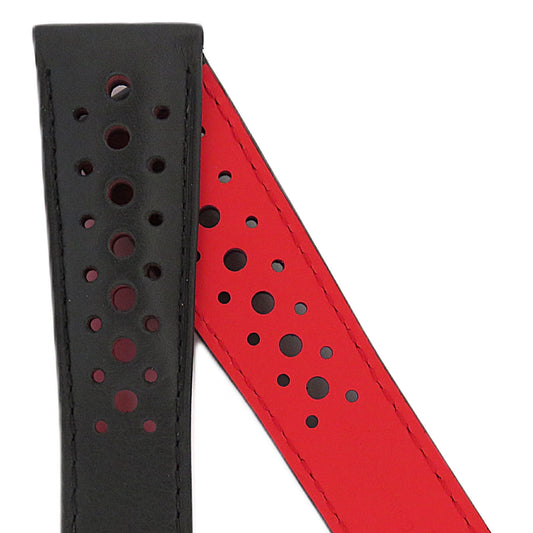 TAG Heuer Monaco FC6467 CAW211W Blued black with holes and red lining Calfskin Strap 22mm - Genuine OEM
