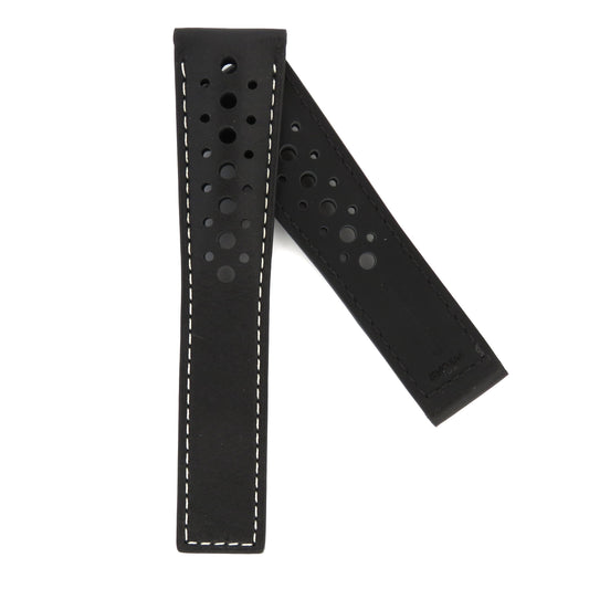 TAG Heuer Monaco FC6469 CAW211Y Black with holes, white stitching, black lining Calfskin Strap 22mm - Genuine OEM
