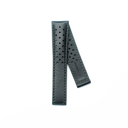 TAG Heuer Formula 1 CAZ2016 FC6473 Black with holes and green stitching Calfskin Strap 21.5mm - Genuine OEM