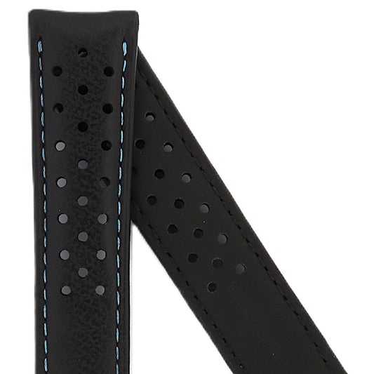 TAG Heuer Carrera CV201AT FC6475 Black with holes and blue stitching Calfskin Strap 20mm - Genuine OEM