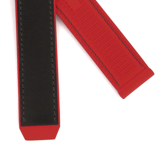TAG Heuer Connected FT6202 SBG8A13 Red Rubber Black Leather Strap 22mm - Genuine OEM