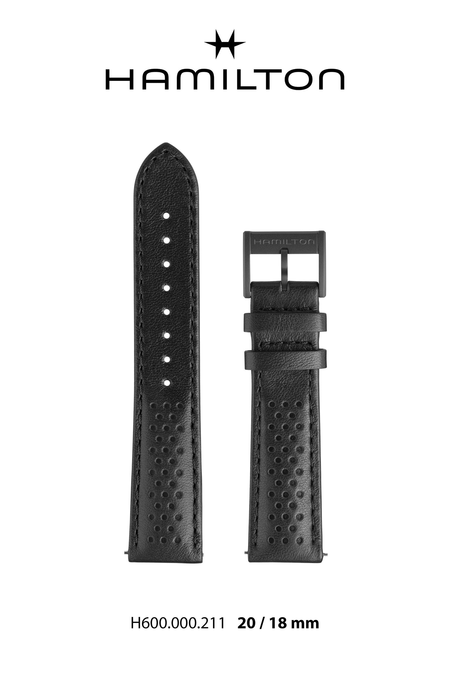 Hamilton IntraMatic Leather-Black Watch Strap 20-mm Ref H690.000.211 - Genuine OEM