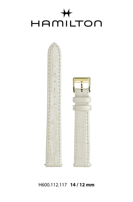 Hamilton Ardmore Leather-White Watch Strap 14/12mm Ref H690.112.117- Genuine OEM