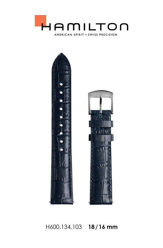 Hamilton Boulton Leather- Blue Watch Strap 18/16mm Ref H690.134.103 - Genuine OEM