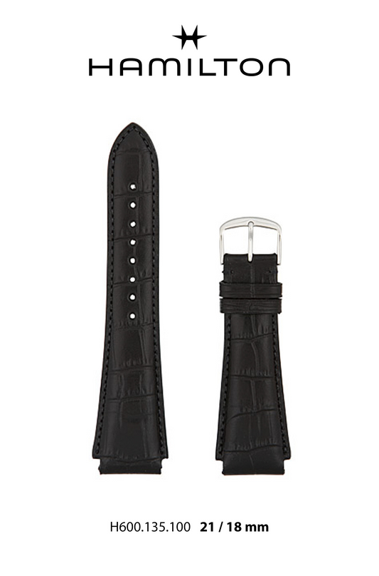 Hamilton Boulton Leather- Black Watch Strap 21/18mm Ref H690.135.100- Genuine OEM