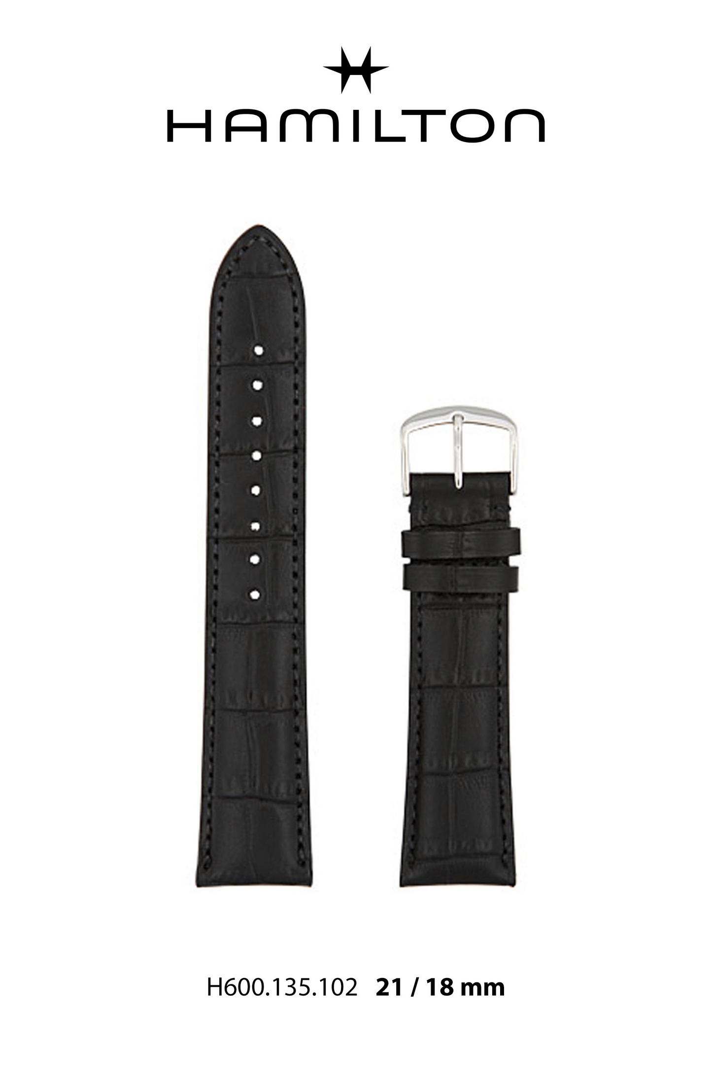 Hamilton Boulton Leather- Black Watch Strap 21/18mm Ref H690.135.102- Genuine OEM