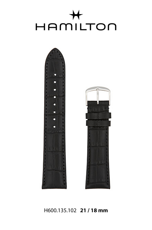 Hamilton Boulton Leather- Black Watch Strap 21/18mm Ref H690.135.102- Genuine OEM