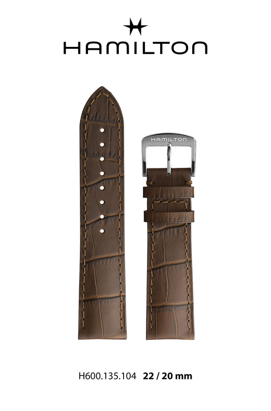 Hamilton Boulton Leather- Brown Watch Strap 22/20mm Ref H690.135.104 - Genuine OEM