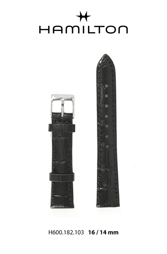 Hamilton Watch S Linwood Leather- Black Watch Strap 16/14mm Ref H690.182.103- Genuine OEM