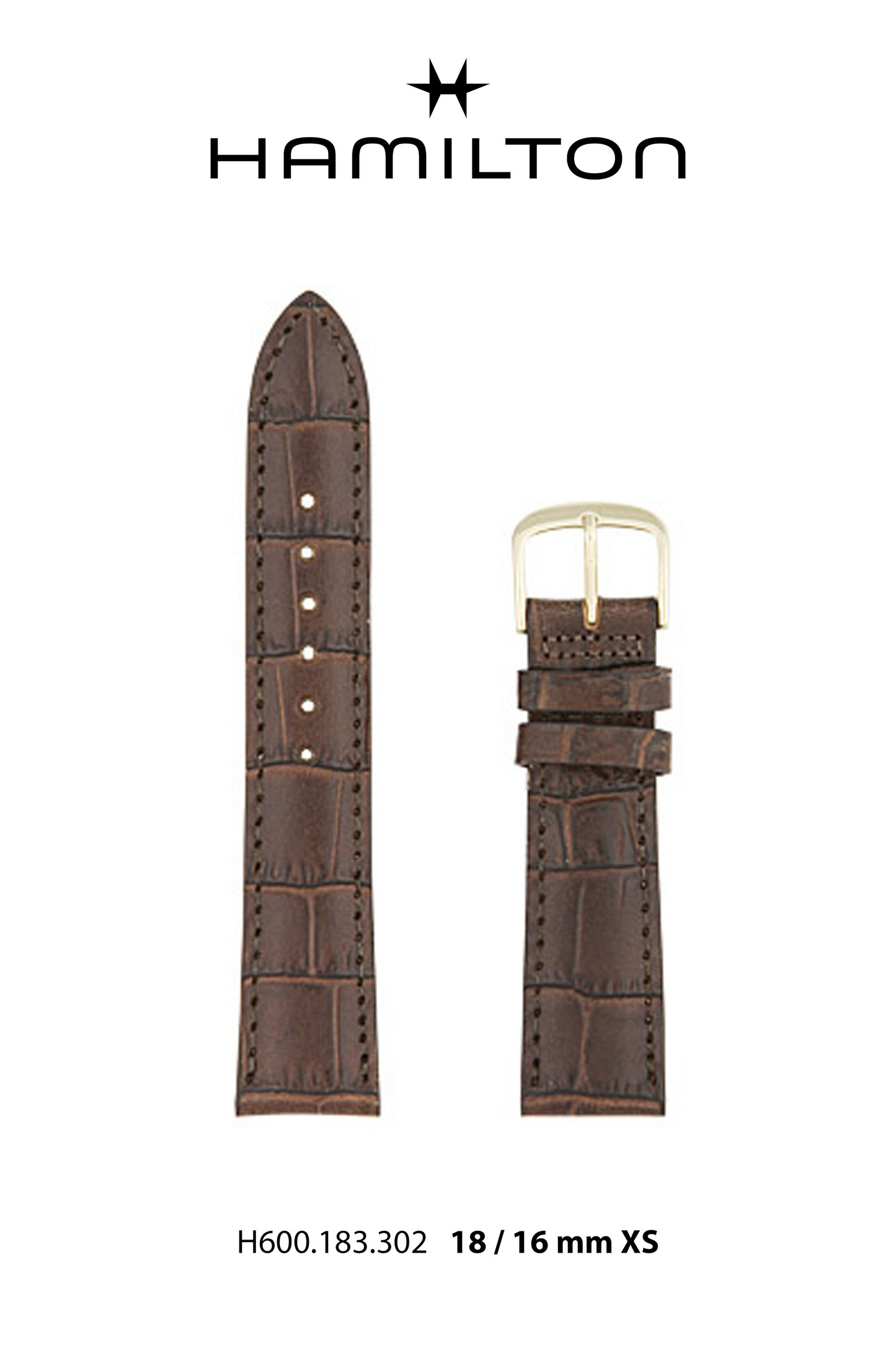 Hamilton Watch M Linwood Leather- Brown Watch Strap 18/16mm Ref H690.183.302- Genuine OEM