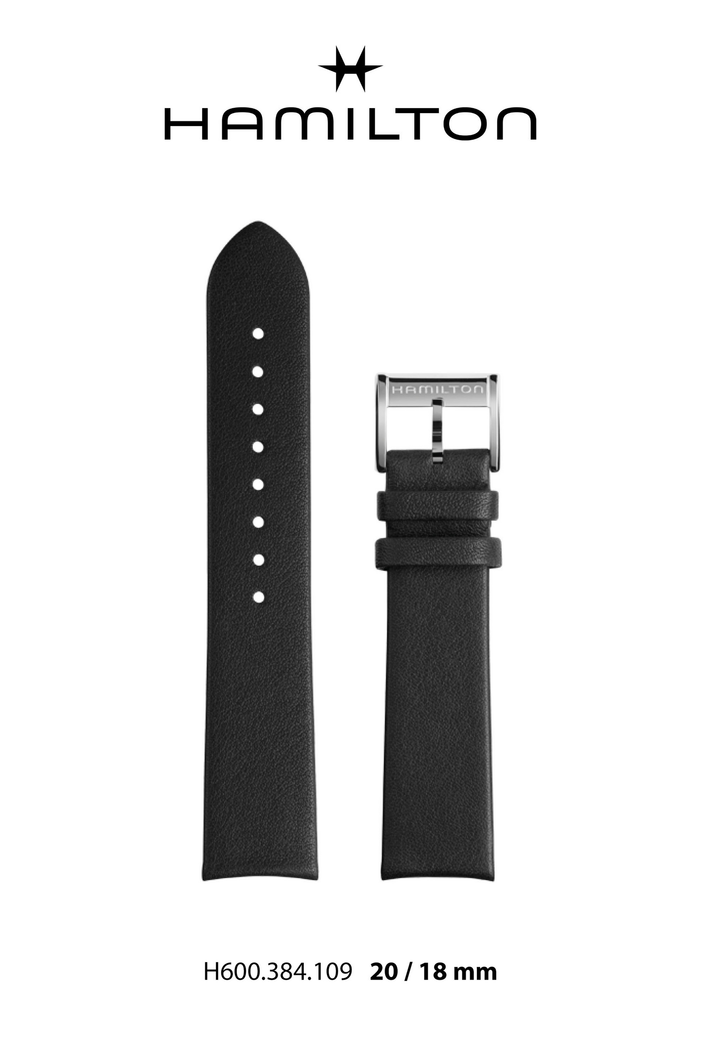 Hamilton IntraMatic Leather-Black Watch Strap 20-mm Ref H690.384.109 - Genuine OEM