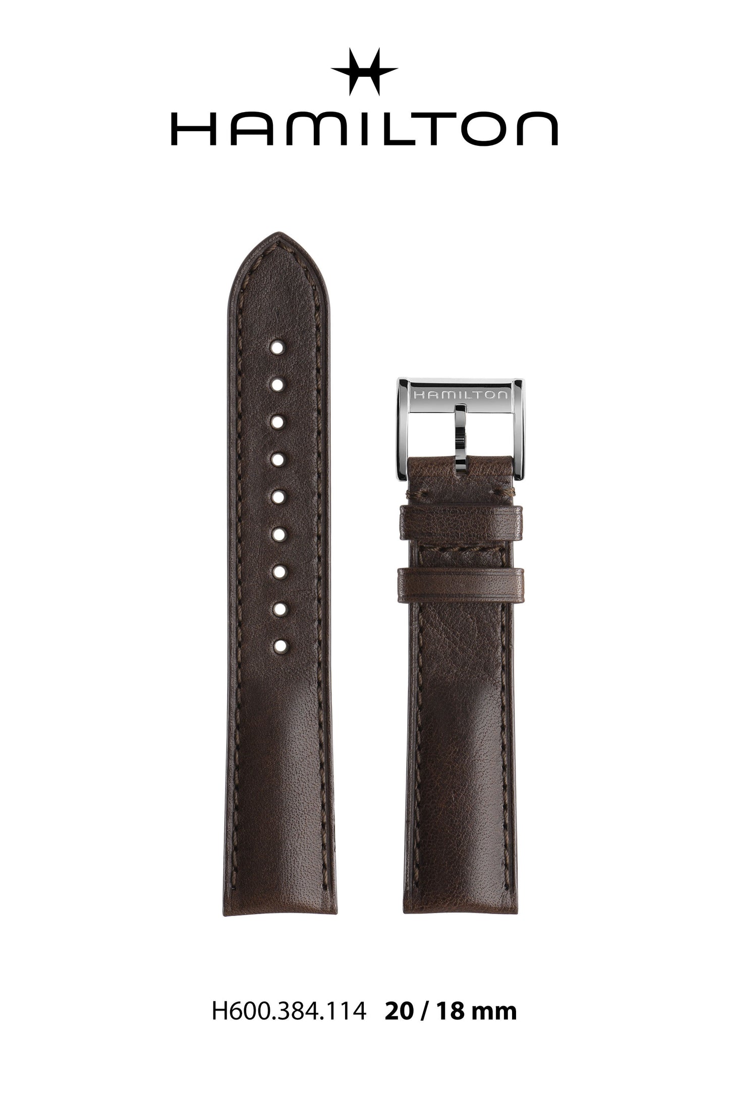Hamilton IntraMatic Leather-Brown Watch Strap 20-mm Ref H690.384.114 - Genuine OEM