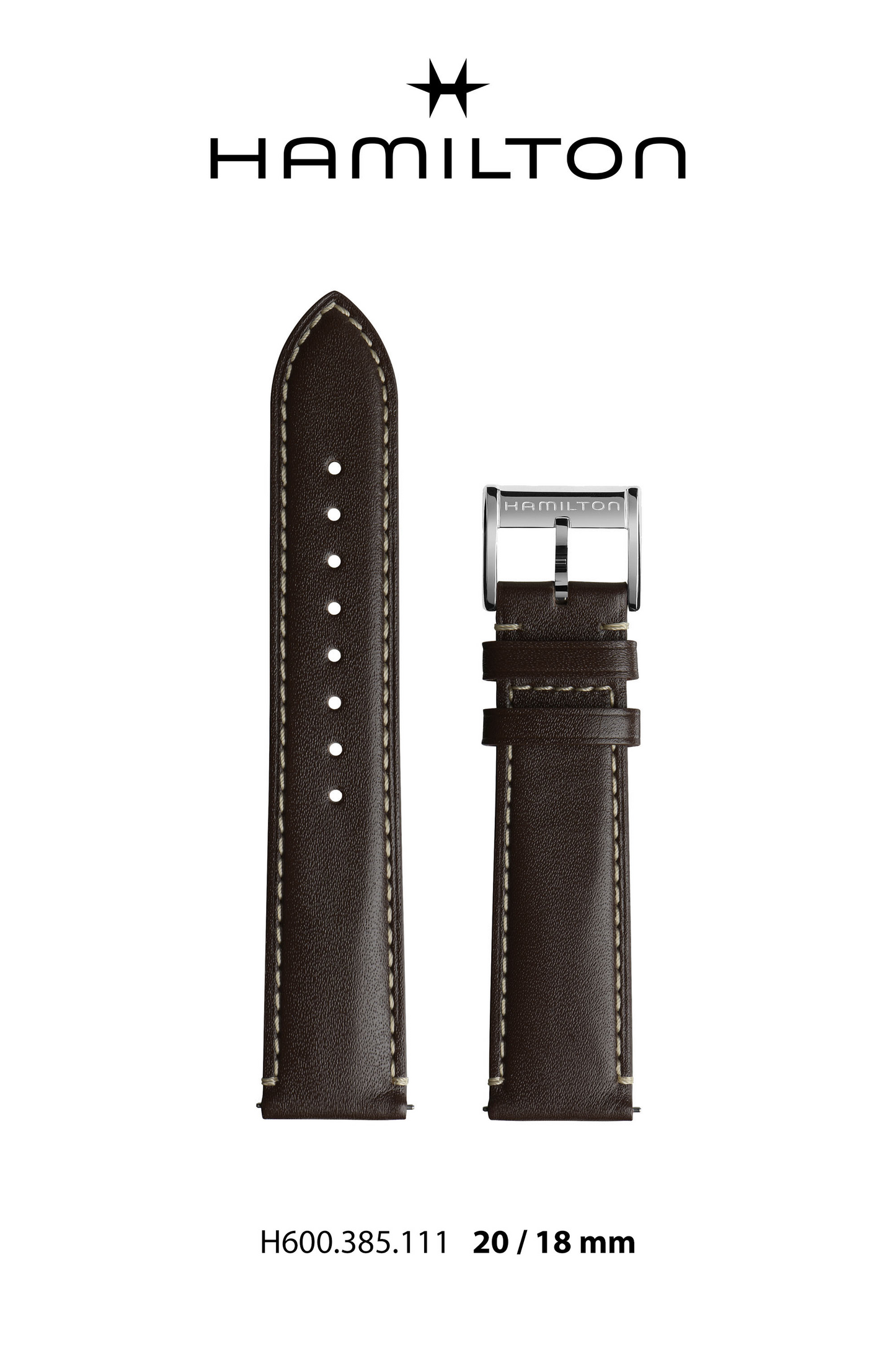 Hamilton JM Thinline Leather-Brown Watch Strap 20-mm Ref H690.385.111 - Genuine OEM
