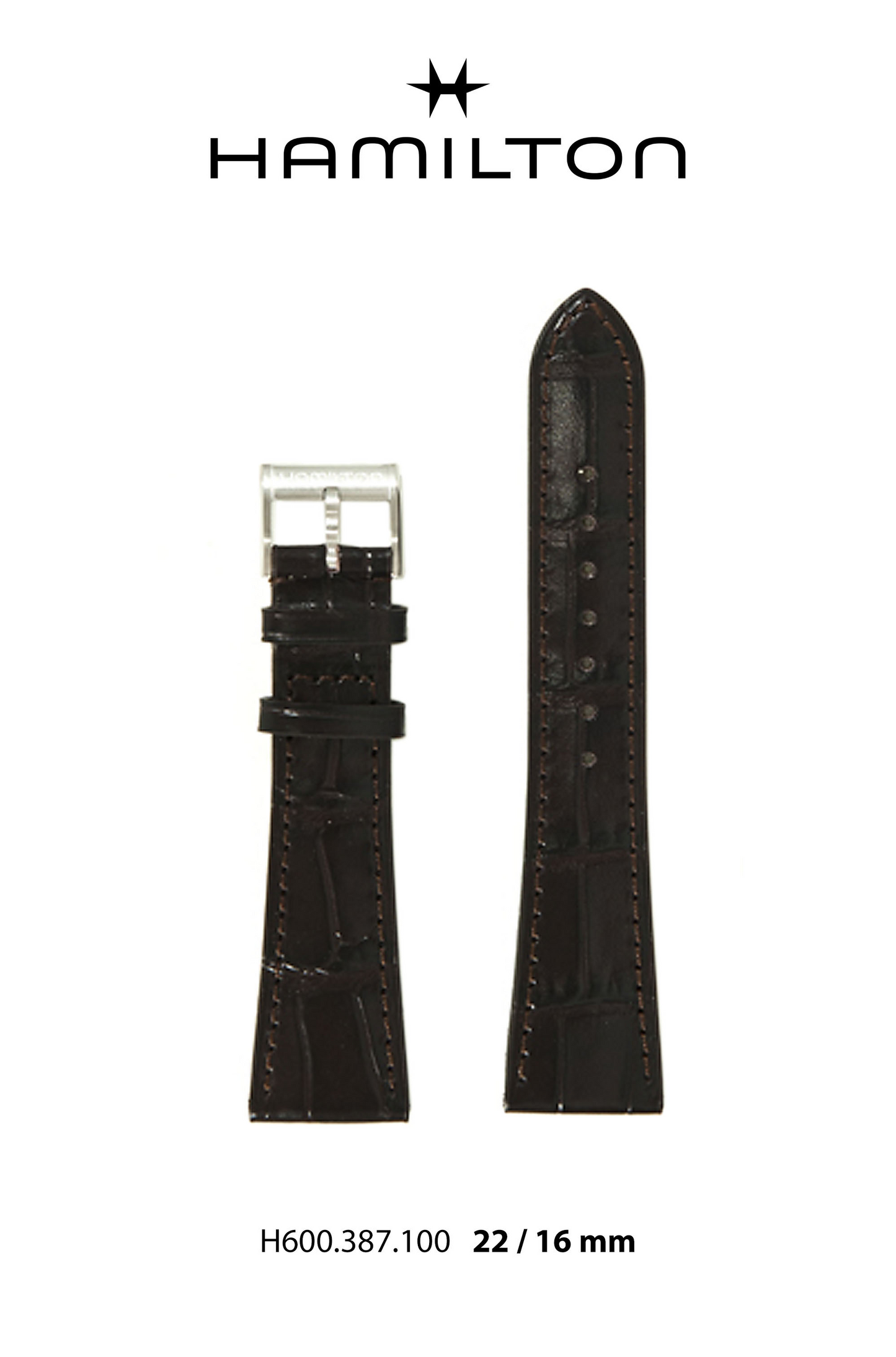 Hamilton Thinomatic Leather-Brown Watch Strap 22-mm Ref H690.387.100 - Genuine OEM