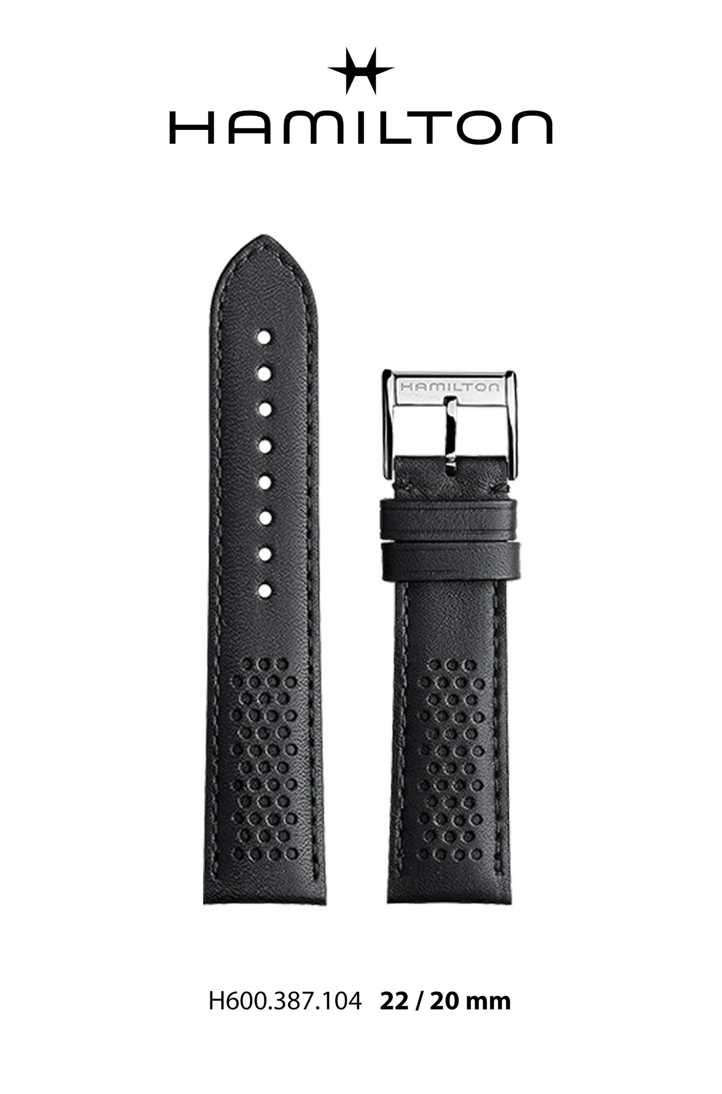 Hamilton IntraMatic Leather-Black Watch Strap 22-mm Ref H690.387.104 - Genuine OEM