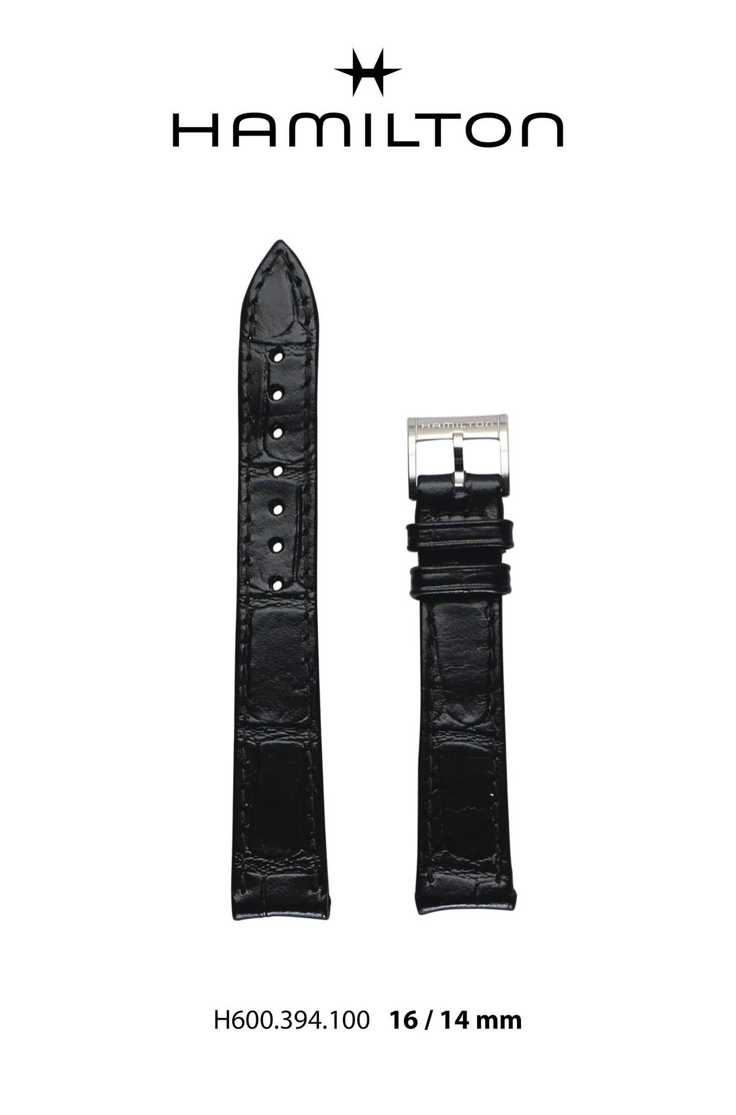 Hamilton Valient Leather-Black Watch Strap 16-mm Ref H690.394.100 - Genuine OEM