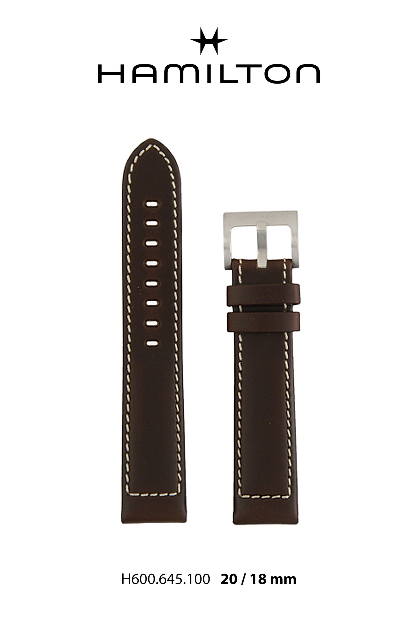 Hamilton Khaki Flight Timer Leather-Brown Watch Strap 20-mm Ref H690.645.110 - Genuine OEM