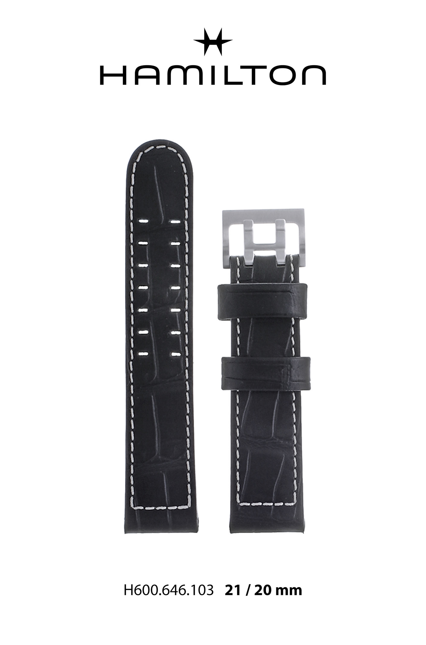 Hamilton Khaki King Leather-Black Watch Strap 21-mm Ref H690.646.103 - Genuine OEM