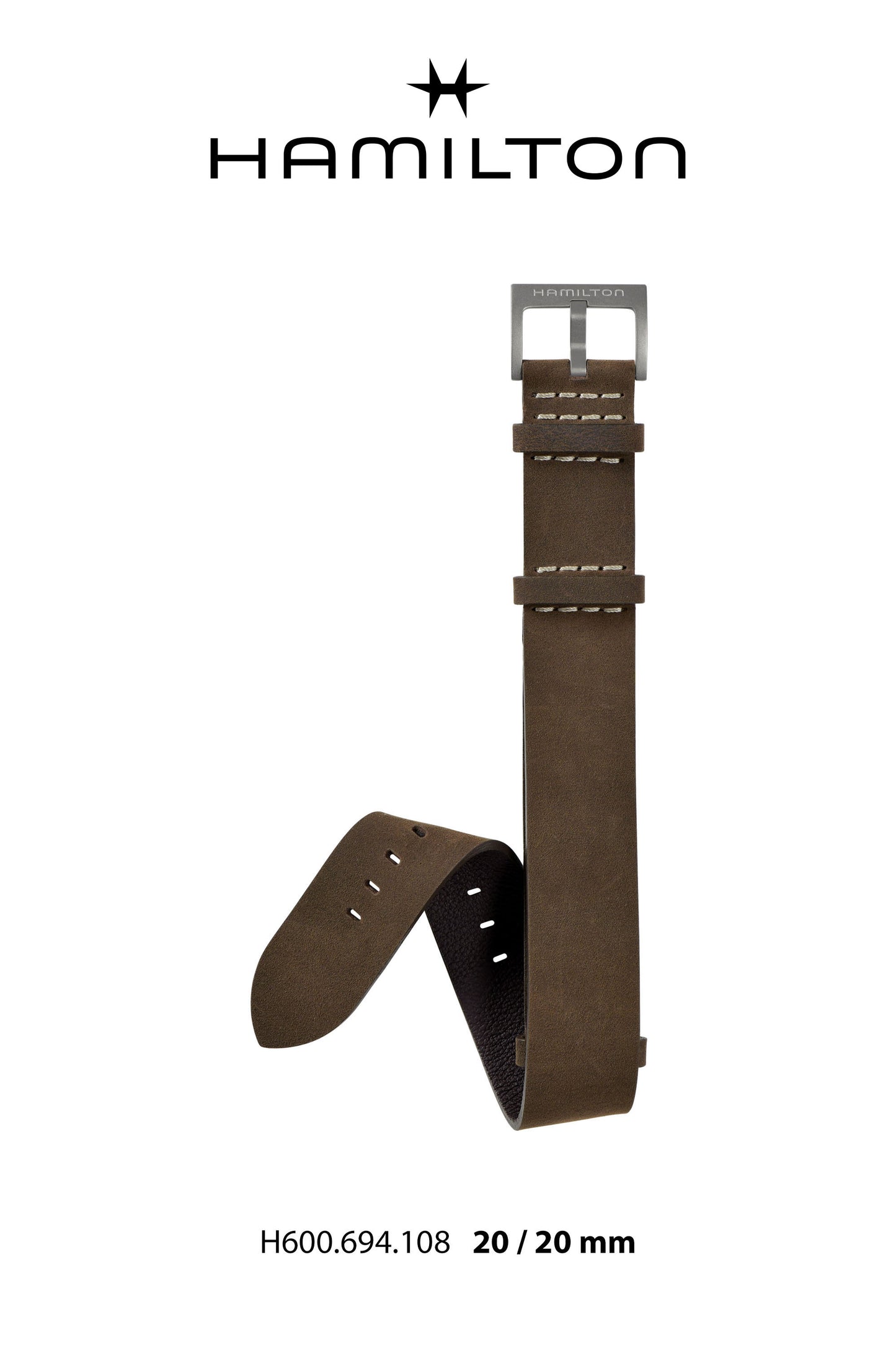 Hamilton Khaki Field Leather-Brown Watch Strap 20-mm Ref H690.694.108 - Genuine OEM