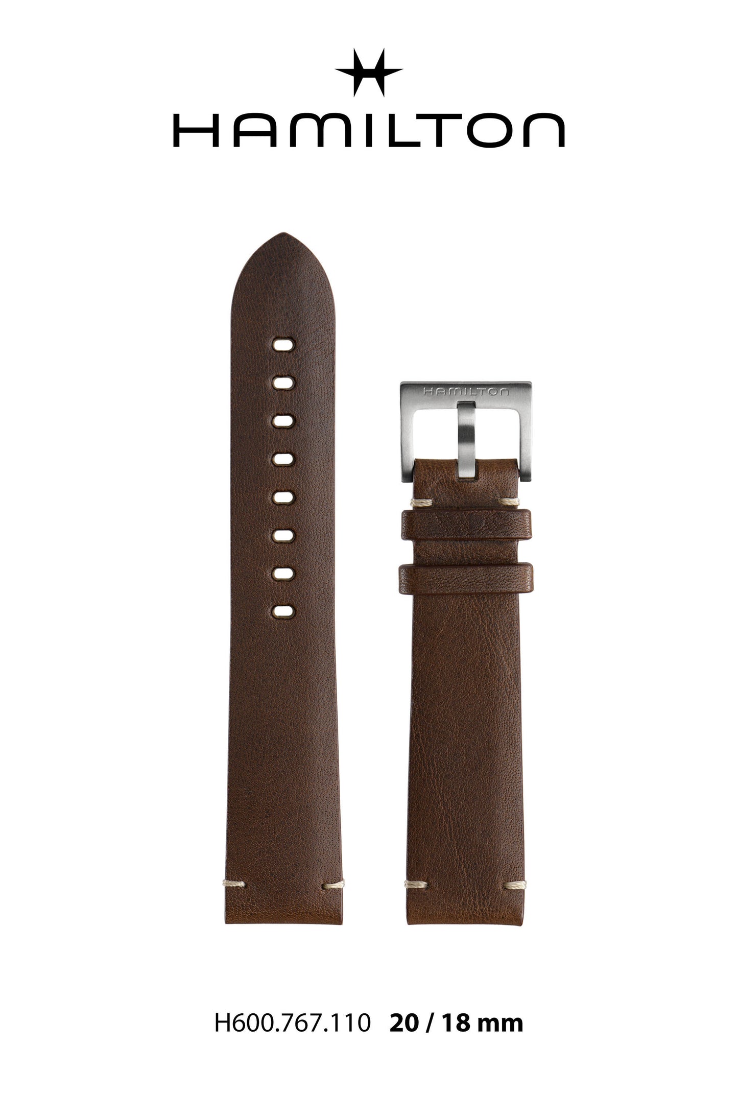 Hamilton Khaki Pilot Pio Leather-Brown Watch Strap 20-mm Ref H690.767.110 - Genuine OEM