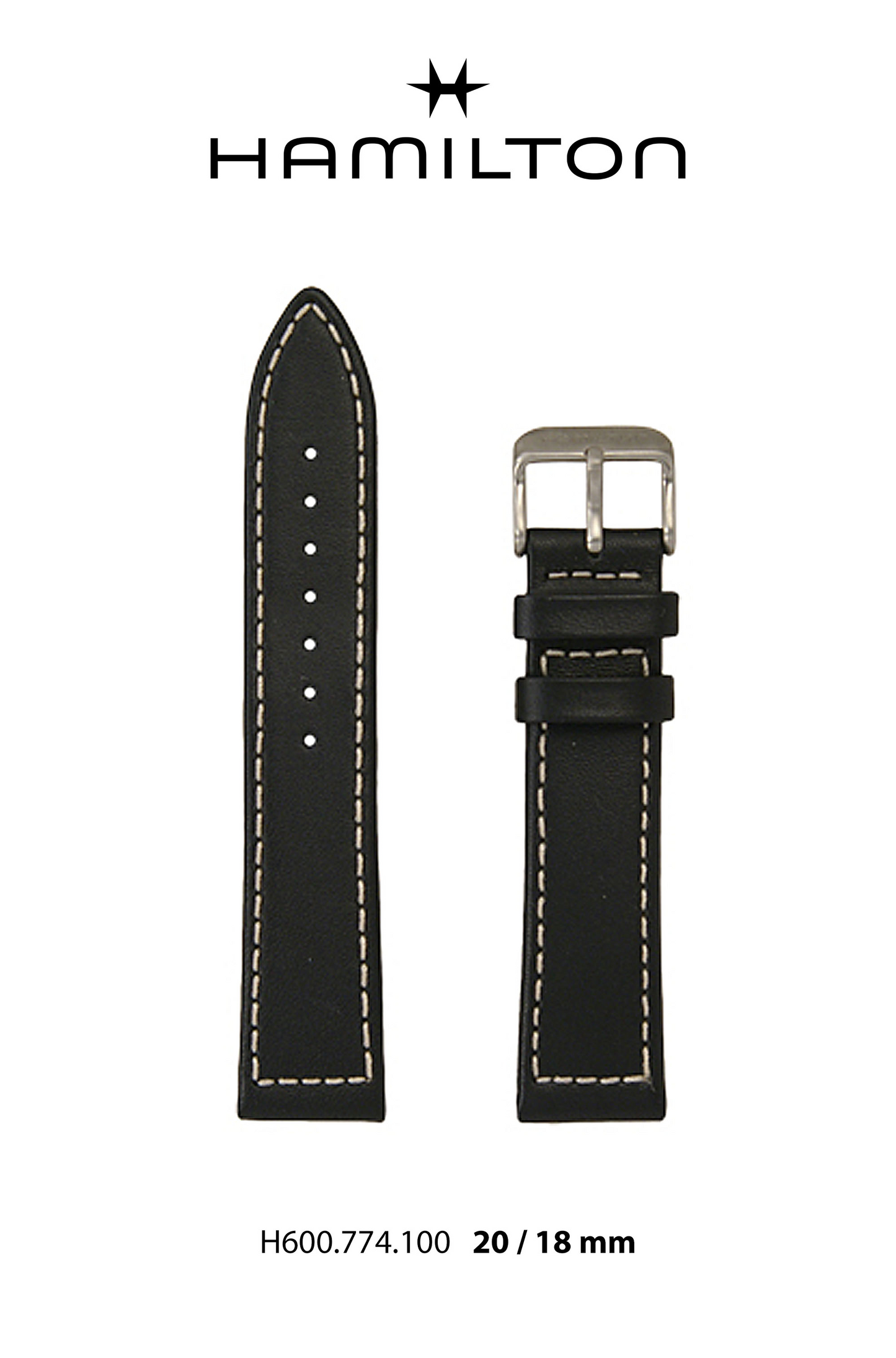 Hamilton Khaki Frogman Leather-Black Watch Strap 20-mm Ref H690.774.100 - Genuine OEM