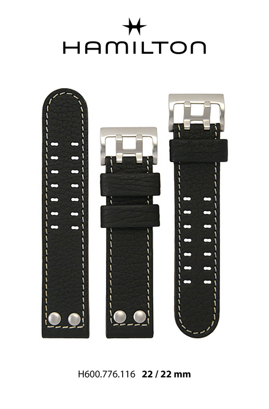 Hamilton Khaki Xwind Leather-Black Watch Strap 22-mm Ref H690.776.116 - Genuine OEM