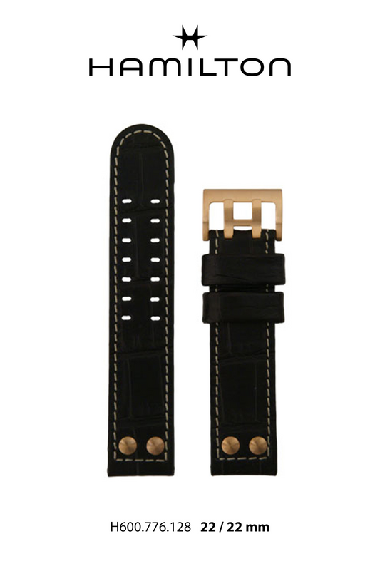 Hamilton Khaki Xwind Leather-Black Watch Strap 22-mm Ref H690.776.128 - Genuine OEM