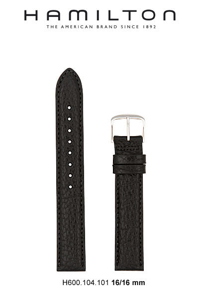 Hamilton American Traveler Leather-Black Watch Strap 16mm Ref H600.104.101 - Genuine OEM