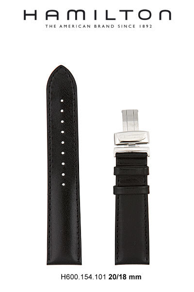 Hamilton Contour Leather - Black Watch Strap 20/18mm Ref H600.154.101 - Genuine OEM