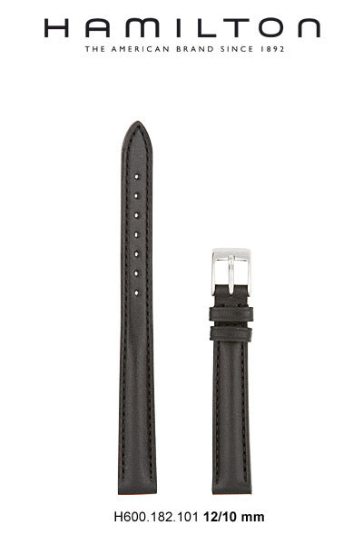 Hamilton Watch S Linwood Leather- Black Watch Strap 12/10mm Ref H600.182.101- Genuine OEM