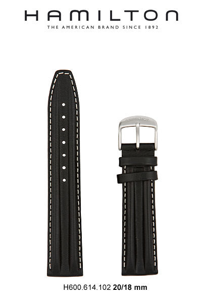 Hamilton Khaki Action Leather-Black Watch Strap 20-mm Ref H600.614.102 - Genuine OEM