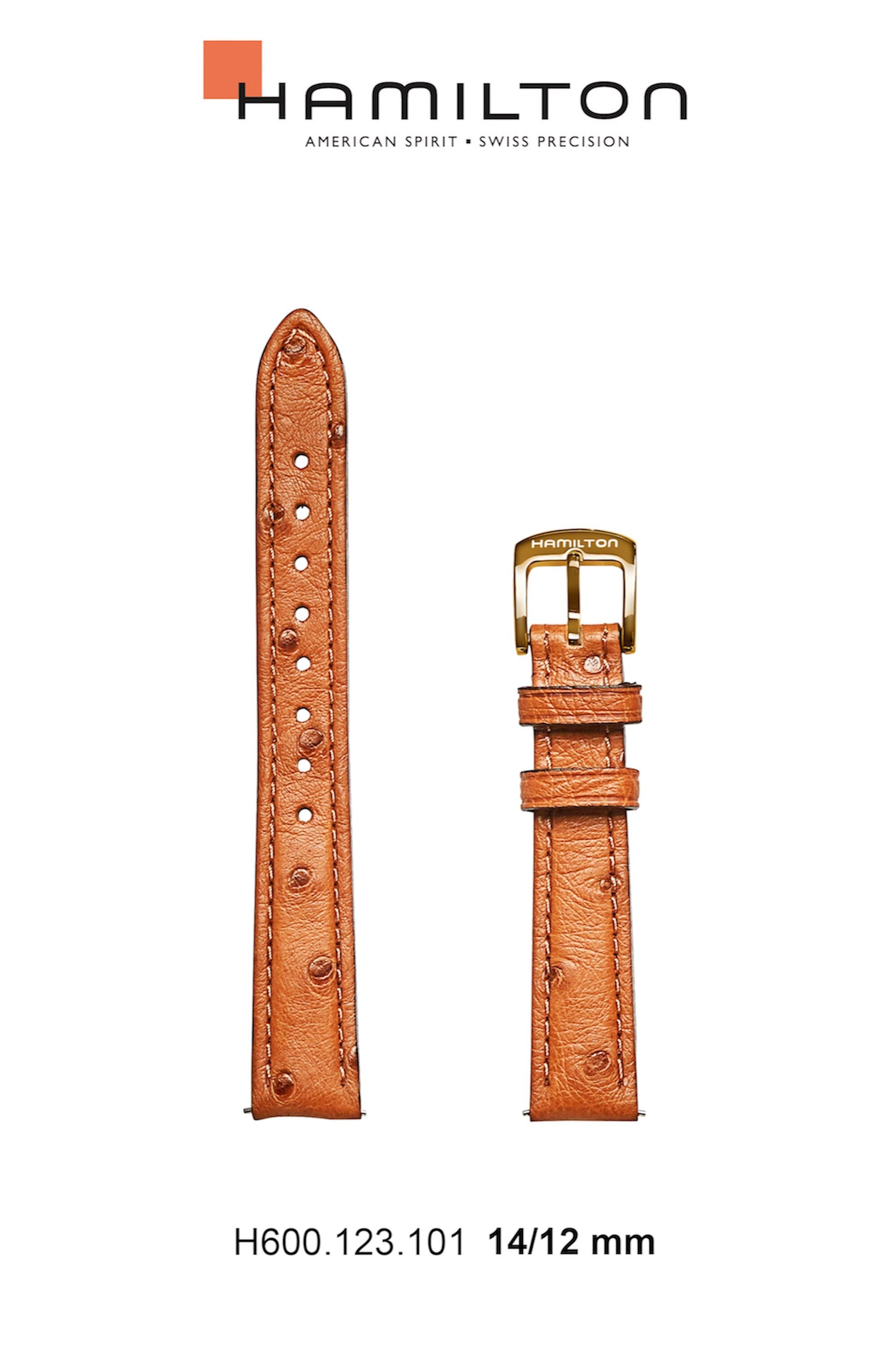 Hamilton Bagley Leather-Brown Watch Strap 14/12mm Ref H690.123.101- Genuine OEM