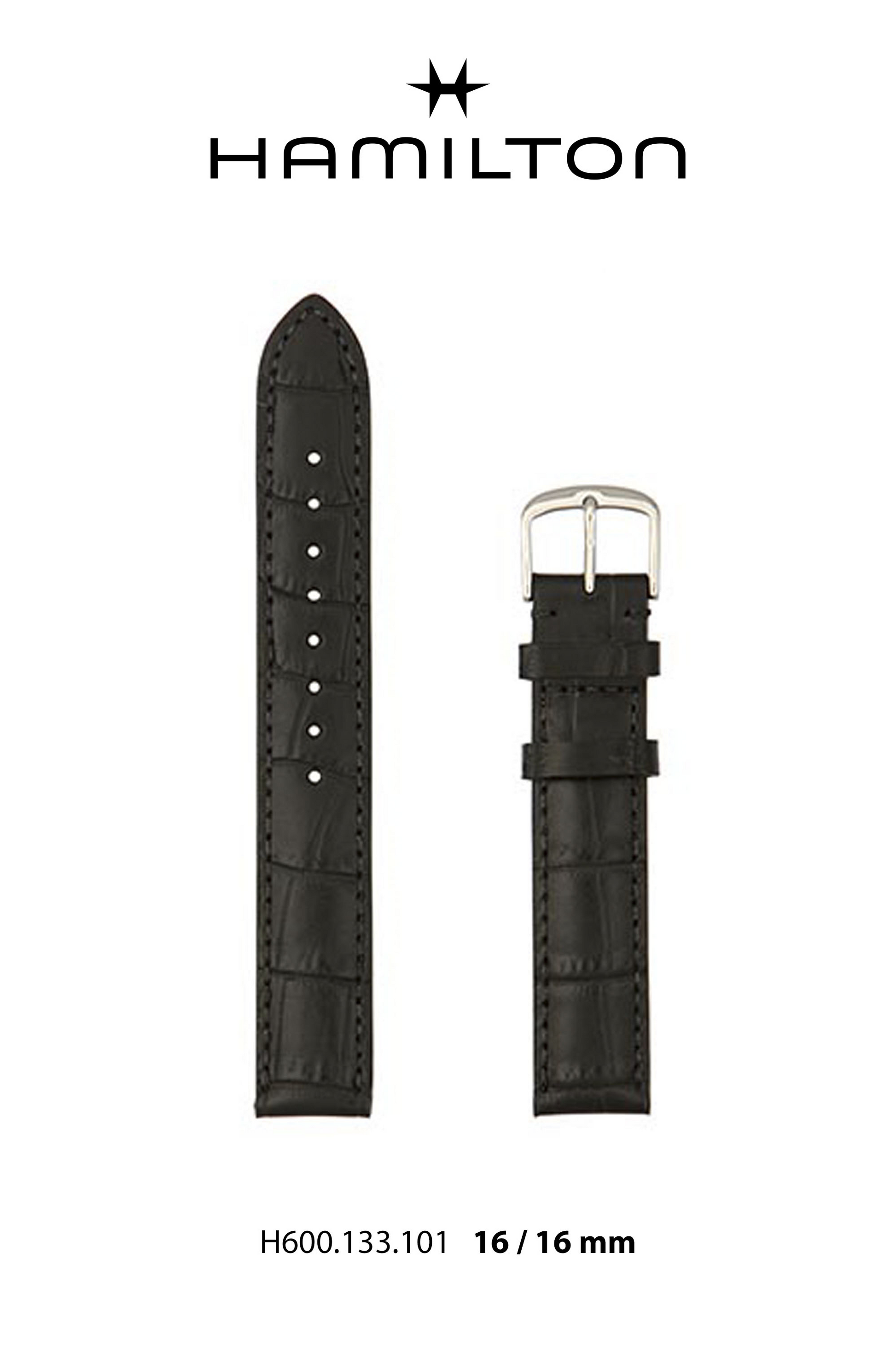 Hamilton Boulton Leather-Black Watch Strap 16mm Ref H690.133.101- Genuine OEM