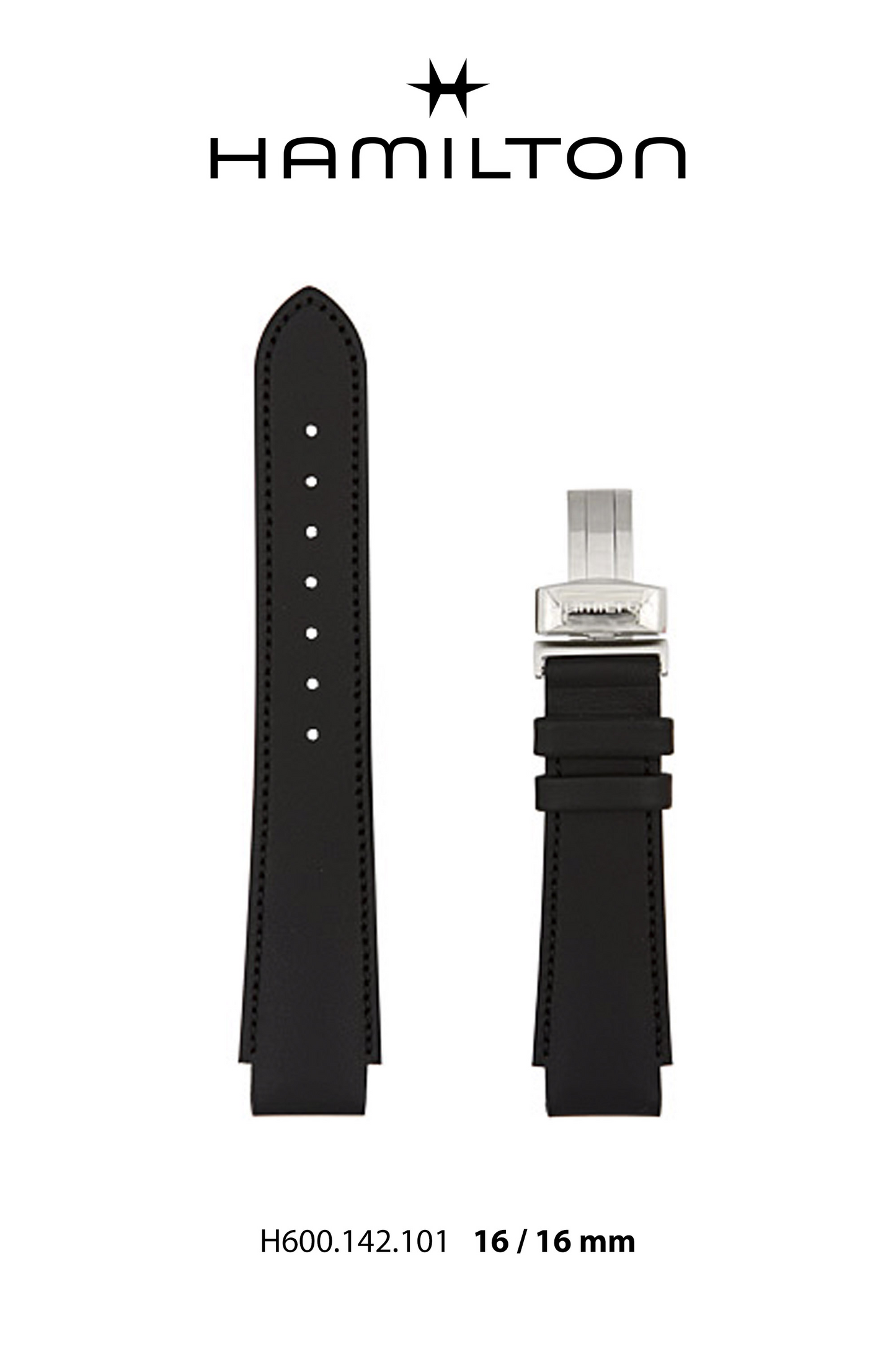 Hamilton Chatham Leather- Black Watch Strap 16mm Ref H690.142.101 - Genuine OEM