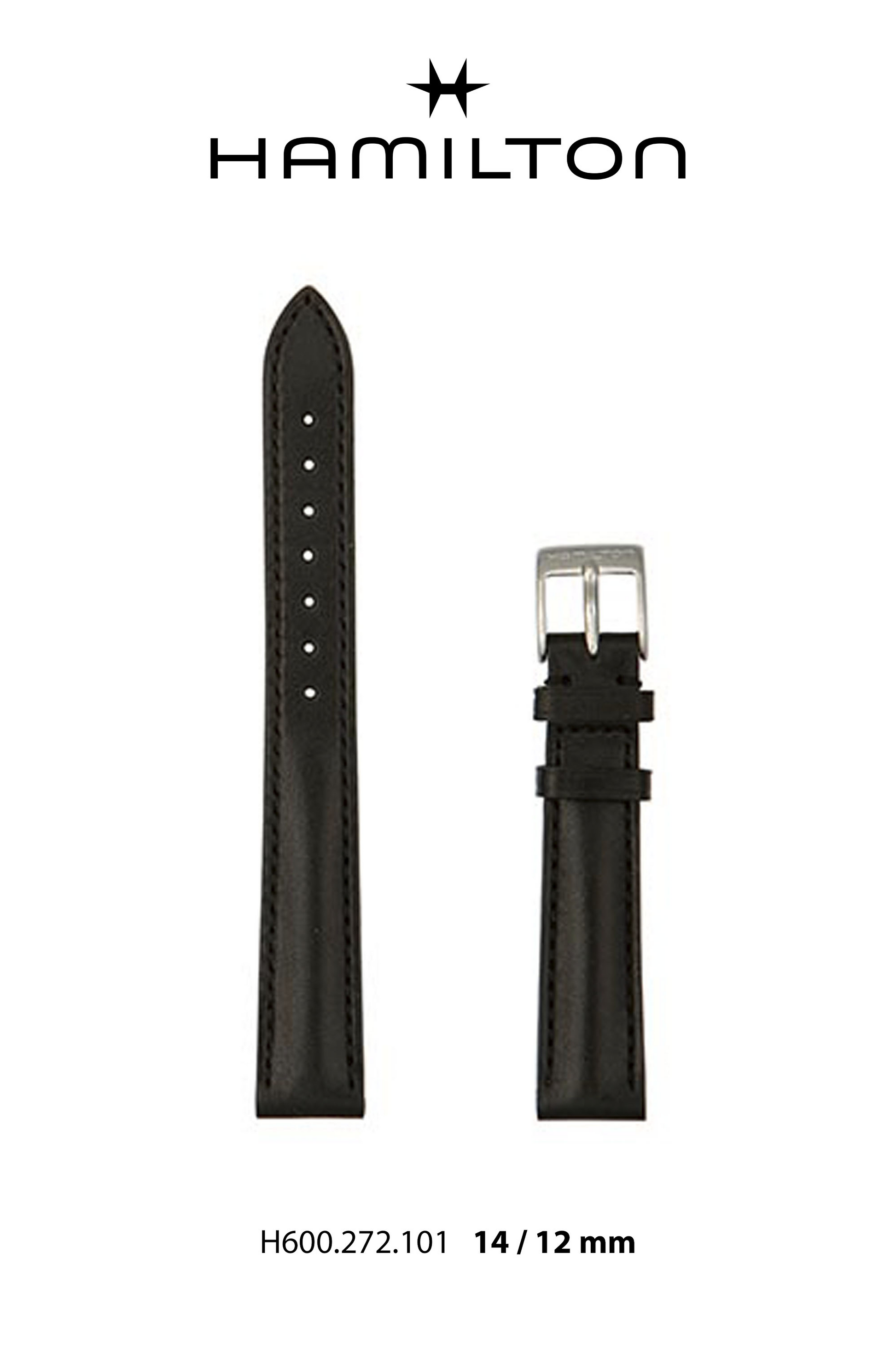 Hamilton Dodson Leather-Black Watch Strap 14-mm Ref H690.272.101 - Genuine OEM