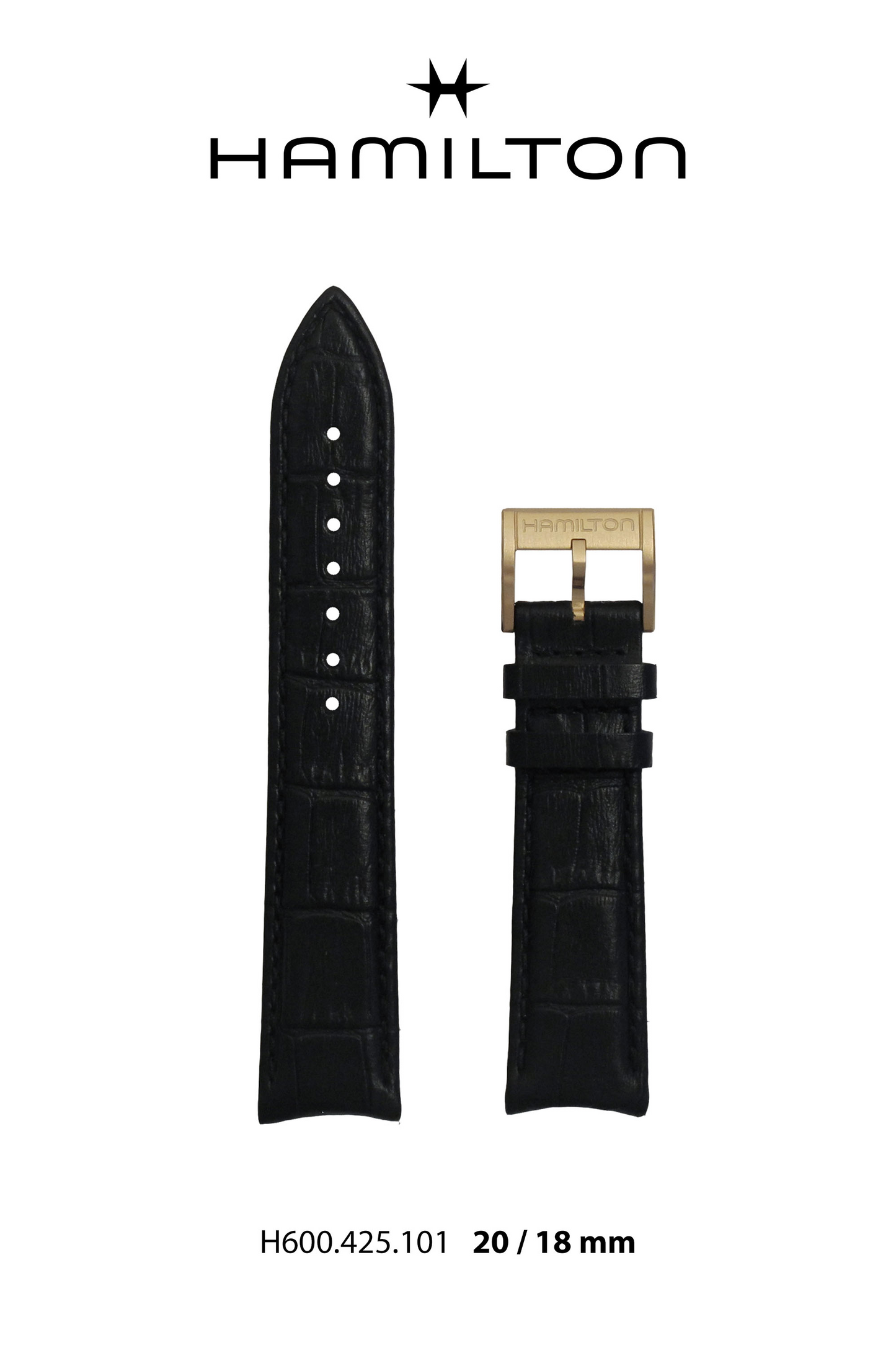Hamilton JM Maestro Leather-Black Watch Strap 20-mm Ref H690.425.101 - Genuine OEM
