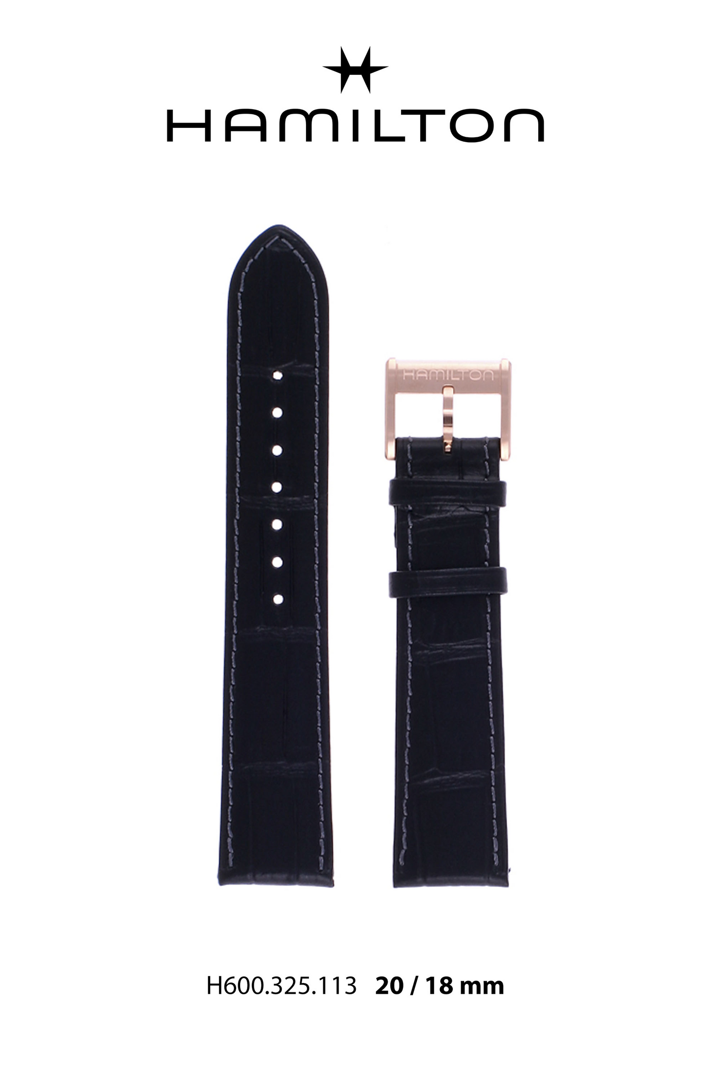 Hamilton JM Open Heart Leather-Black Watch Strap 20-mm Ref H690.325.113 - Genuine OEM