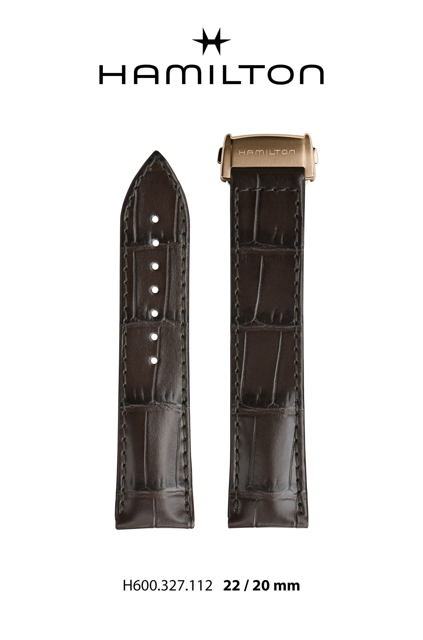 Hamilton JM Open Heart Leather-Brown Watch Strap 22-mm Ref H690.327.112 - Genuine OEM