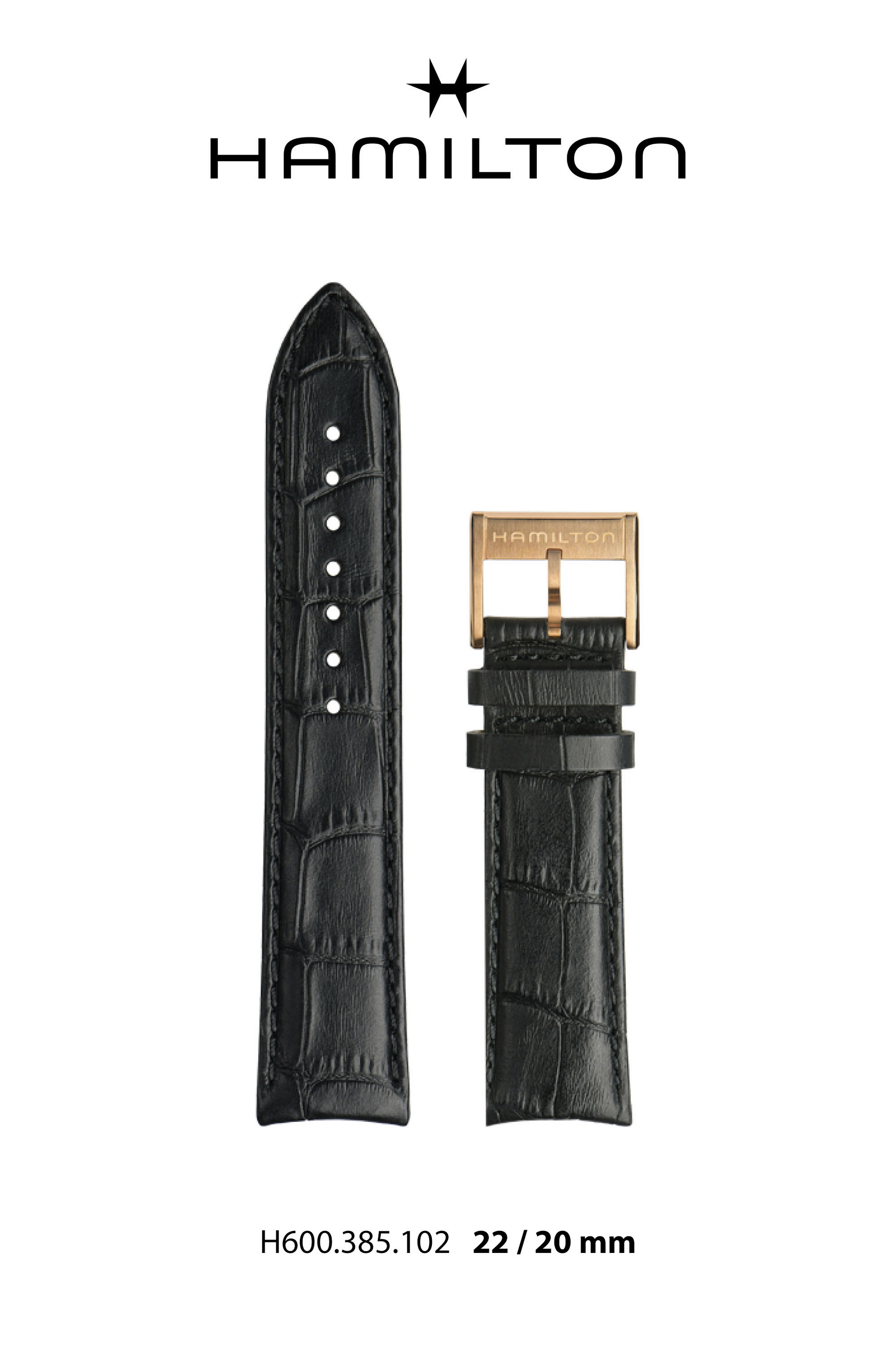 Hamilton JM Skeleton Leather-Black Watch Strap 22-mm Ref H690.385.102 - Genuine OEM