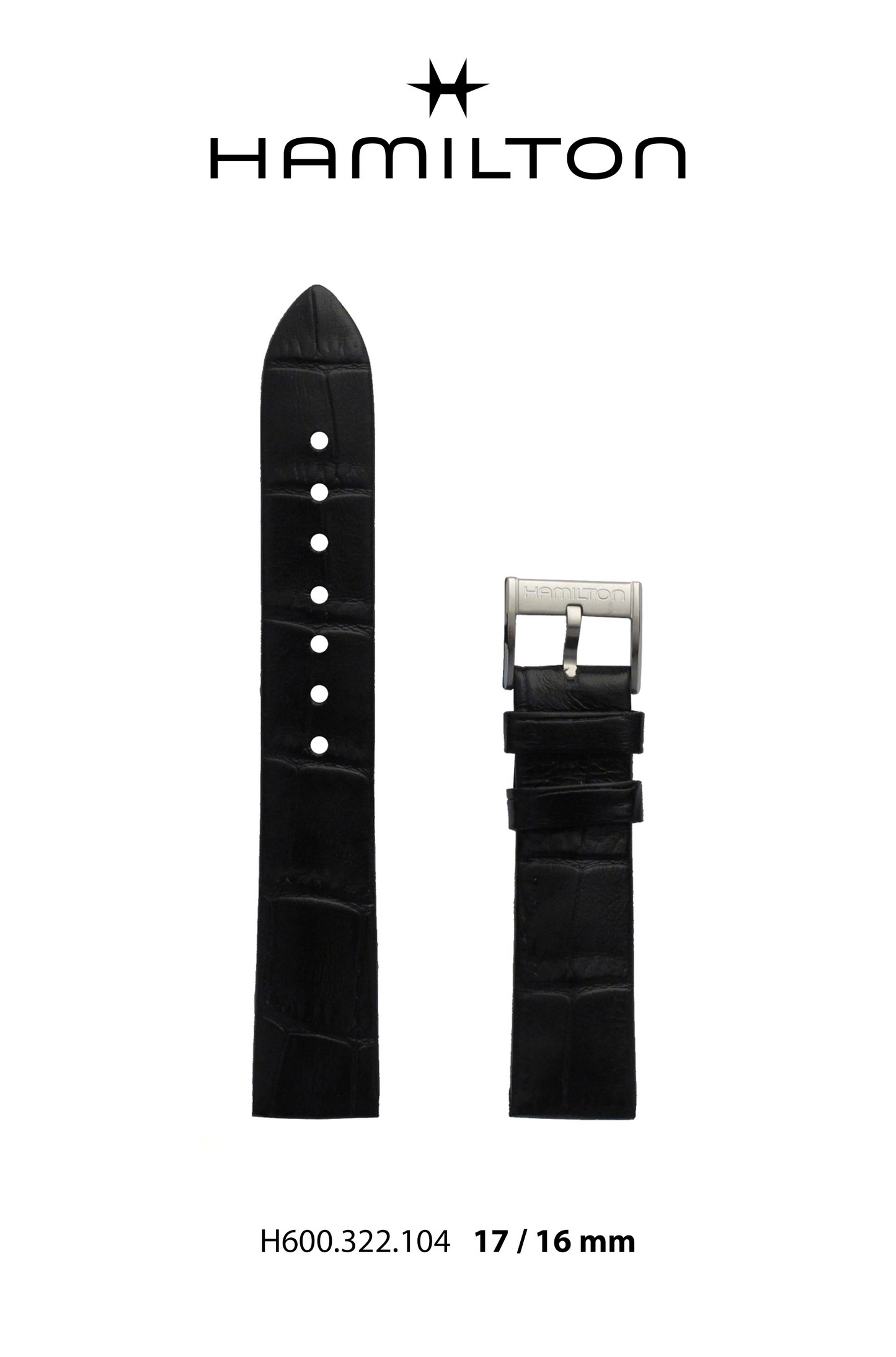 Hamilton JM Square Leather-Black Watch Strap 17-mm Ref H690.322.104 - Genuine OEM