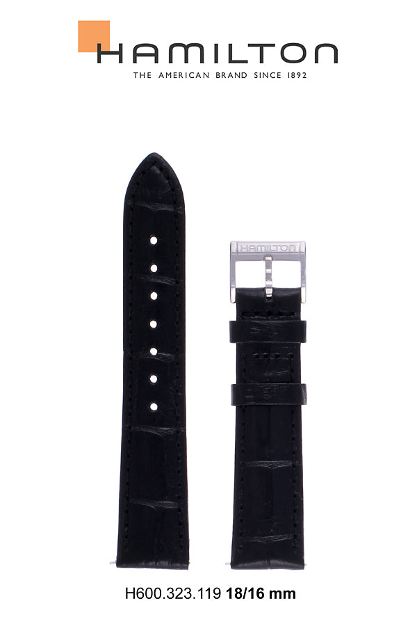 Hamilton JM Viewmatic Leather-Black Watch Strap 18-mm Ref H600.323.119 - Genuine OEM